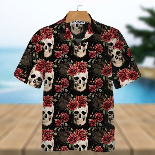 Skull Rose Vintage Hawaiian Shirt Red Roses Gothic Skull Shirt