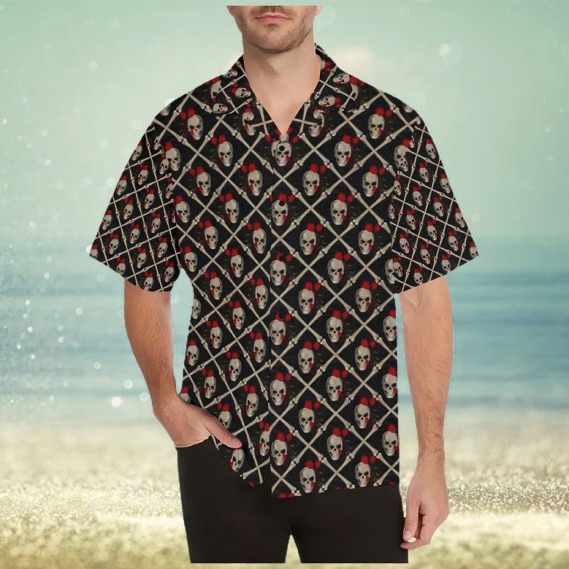 Skull Roses Bone Design Themed Print Hawaiian Shirt