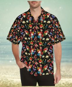 Skull Roses Flower Design Themed Print Hawaiian Shirt .