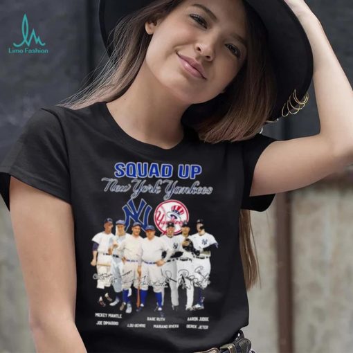 Squad Up New York Yankees Mickey Mantle Babe Ruth Aaron Judge Signatures Shirt