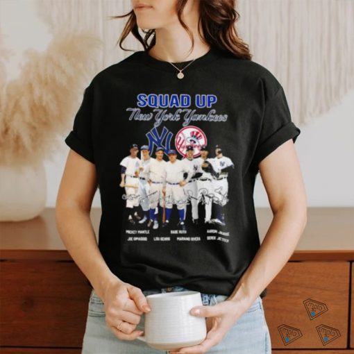 Squad up new york yankees mickey mantle babe ruth aaron judge signatures shirt