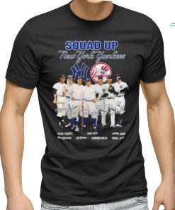 Squad up new york yankees mickey mantle babe ruth aaron judge signatures shirt