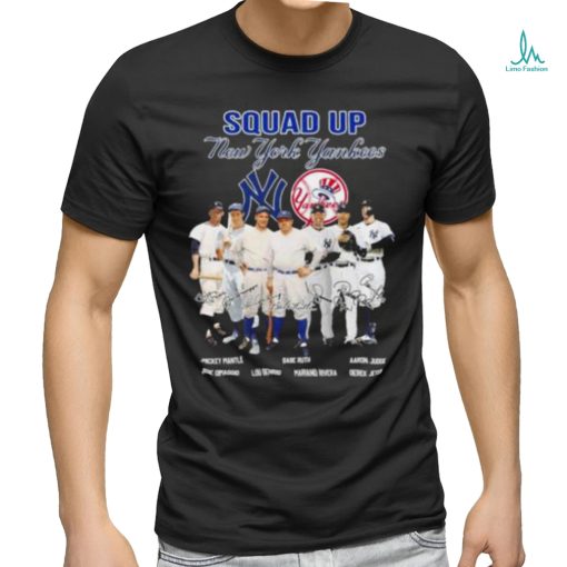 Squad up new york yankees mickey mantle babe ruth aaron judge signatures shirt