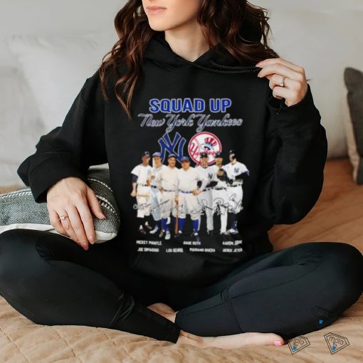 Squad up new york yankees mickey mantle babe ruth aaron judge signatures shirt