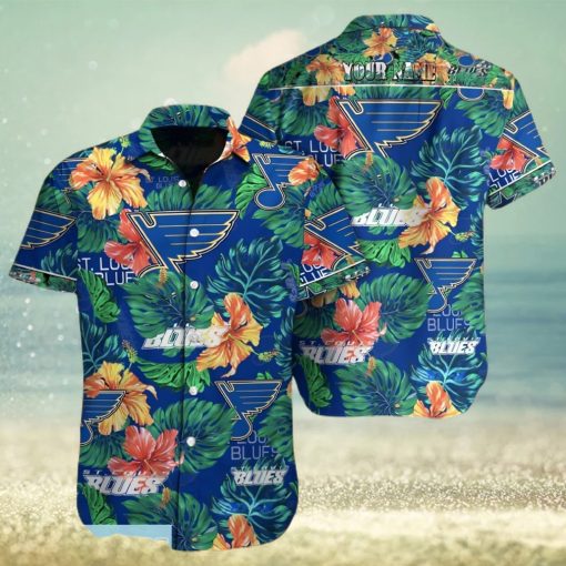 St Louis Blues NHL Custom Name Flower And Leaf Pattern Tropical Hawaiian Shirt