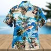 Peace Love Music Hippie Button Up Shirt Guitar Lover Colorful Hawaiian Boho