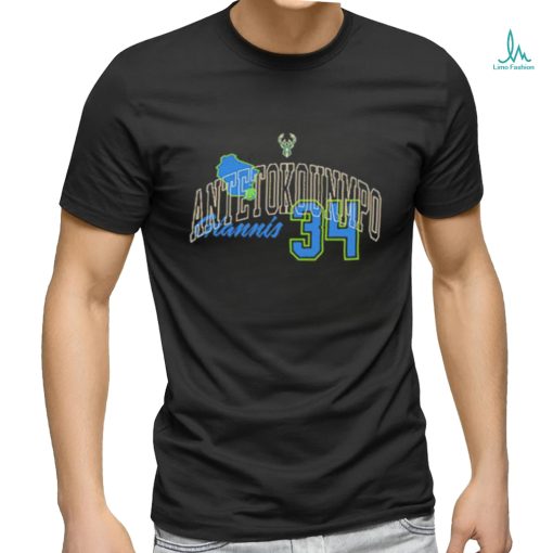 State Giannis Antetokounmpo Antetokounmpo 34 Milwaukee Bucks 2023 NBA City edition T Shirt