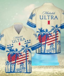 Summer Vibes Michelob Ultra Beer Hawaiian Shirt USA Flag Tropical Palm Tree