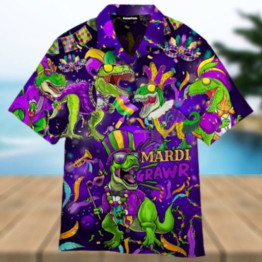 T Rex Dinosaur Mardi Gras Fat Tuesday Carnival Hawaiian Shirt