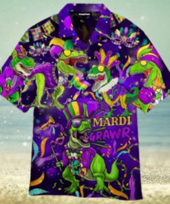 T Rex Dinosaur Mardi Gras Fat Tuesday Carnival Hawaiian Shirt