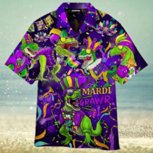 T Rex Dinosaur Mardi Gras Fat Tuesday Carnival Hawaiian Shirt