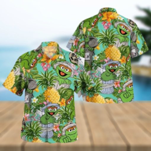 The Muppet Oscar The Grouch Pineapple Tropical Summer Hawaiian Shirt