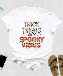 Thick Thighs Spooky Vibes Bats Leopard Pumpkins Halloween T Shirt