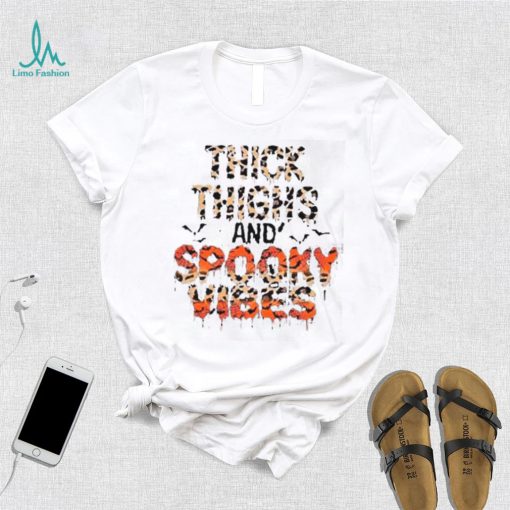 Thick Thighs Spooky Vibes Bats Leopard Pumpkins Halloween T Shirt