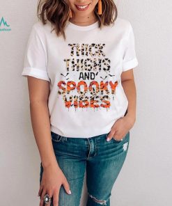 Thick Thighs Spooky Vibes Bats Leopard Pumpkins Halloween T Shirt