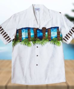 Tiki Waves White High Quality Hawaiian Shirt