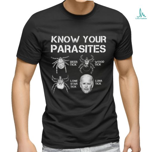 Top know your parasites anti joe biden deer tick wood tick lone star tick luna tick shirt