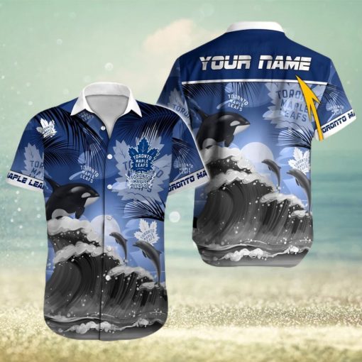 Toronto Maple Leafs NHL Sea Wave And Dolphin Custom Name Hawaiian Shirt