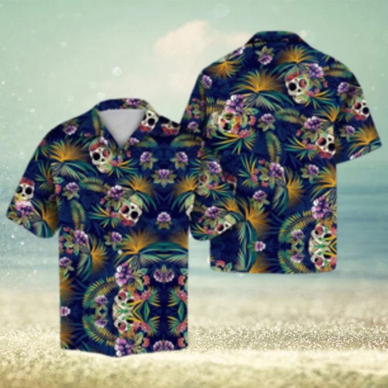 Tropical Blue Skull Hawaiian Shirt Summer Button Up For Men Women Couple