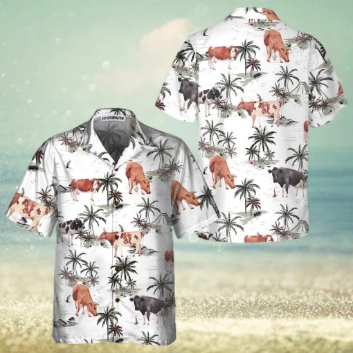 Tropical Island And Cows Pattern Cow Hawaiian Shirt, Tropical Cow Shirt For Men And Women, Cow Print Shirt