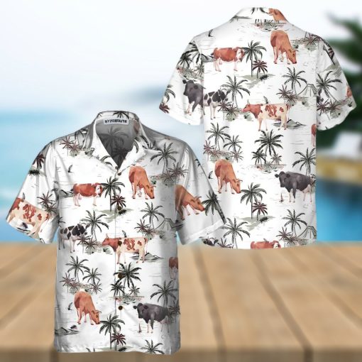 Tropical Island And Cows Pattern Cow Hawaiian Shirt, Tropical Cow Shirt For Men And Women, Cow Print Shirt