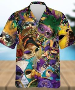 Unique Mardi Gras Hawaiian Shirt Colorful Mask Beads Fat Tuesday Outfit 3D Shirt