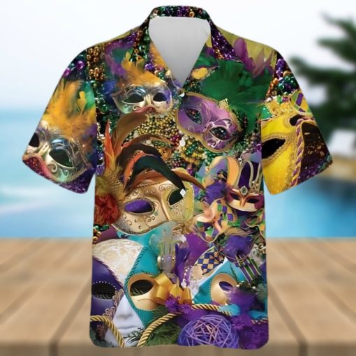 Unique Mardi Gras Hawaiian Shirt Colorful Mask Beads Fat Tuesday Outfit 3D Shirt