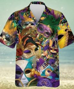 Unique Mardi Gras Hawaiian Shirt Colorful Mask Beads Fat Tuesday Outfit 3D Shirt