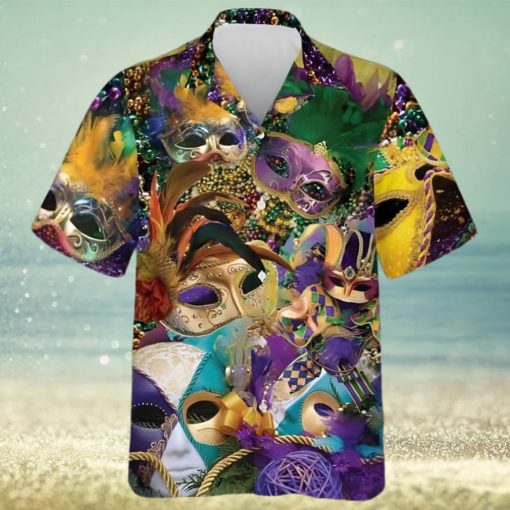 Unique Mardi Gras Hawaiian Shirt Colorful Mask Beads Fat Tuesday Outfit 3D Shirt