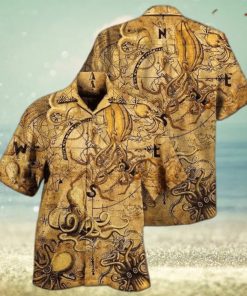 Unisex 3D Octopus Hunting Treasure Vintage Edition Hawaiian Shirt For Men, Aloha Hawaiian Shirt Short Sleeve Hawaiian