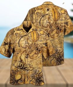 Unisex 3D Octopus Hunting Treasure Vintage Edition Hawaiian Shirt For Men, Aloha Hawaiian Shirt Short Sleeve Hawaiian