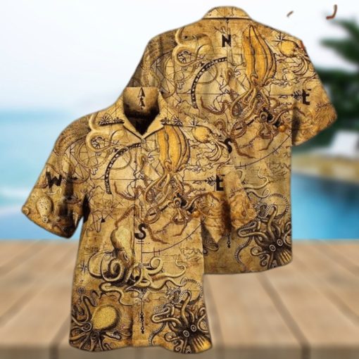Unisex 3D Octopus Hunting Treasure Vintage Edition Hawaiian Shirt For Men, Aloha Hawaiian Shirt Short Sleeve Hawaiian