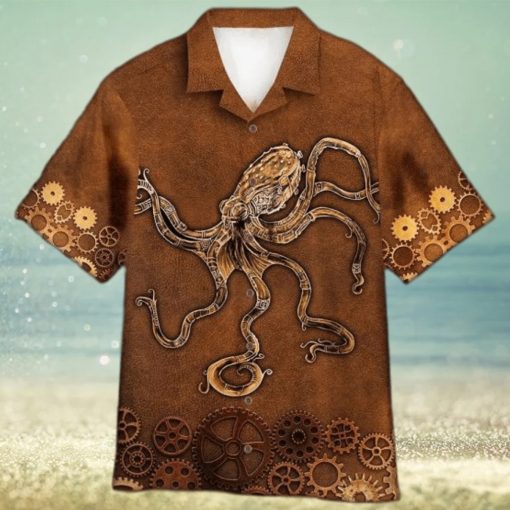 Unisex Brown Octopus Steampunk Hawaiian Shirt