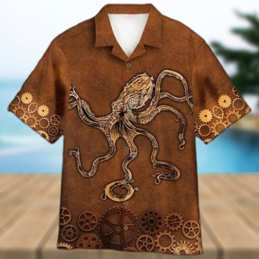 Unisex Brown Octopus Steampunk Hawaiian Shirt