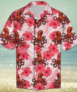 Unisex Felobo Hawaii Shirt Tropical Flowers Hibiscus Octopus Hawaiian Shirt