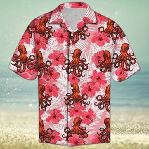 Unisex Felobo Hawaii Shirt Tropical Flowers Hibiscus Octopus Hawaiian Shirt