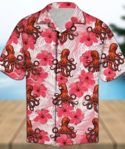 Unisex Felobo Hawaii Shirt Tropical Flowers Hibiscus Octopus Hawaiian Shirt