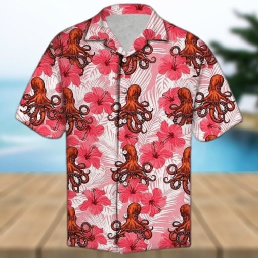 Unisex Felobo Hawaii Shirt Tropical Flowers Hibiscus Octopus Hawaiian Shirt