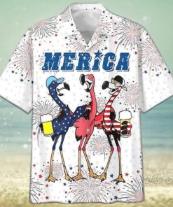 Unisex Full Printed Flamingo Hawaiian Shirts For Independence Day