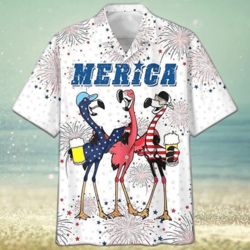 Unisex Full Printed Flamingo Hawaiian Shirts For Independence Day