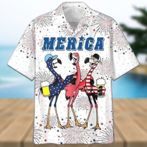 Unisex Full Printed Flamingo Hawaiian Shirts For Independence Day