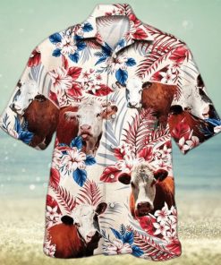 Unisex Hereford Cattle Texas Flag Hawaiian Shirt