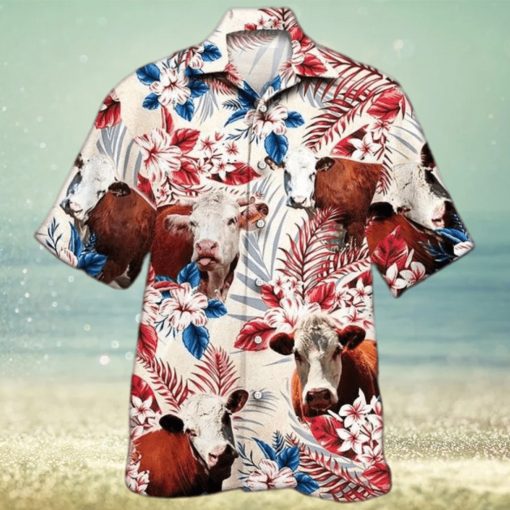 Unisex Hereford Cattle Texas Flag Hawaiian Shirt