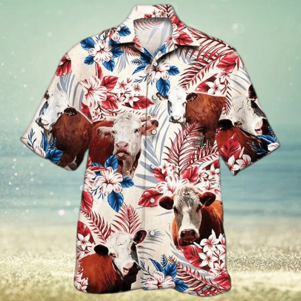 Unisex Hereford Cattle Texas Flag Hawaiian Shirt Unisex Hereford Cattle Texas Flag Hawaiian Shirt