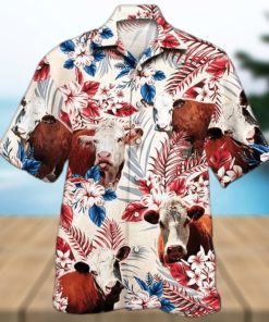 Unisex Hereford Cattle Texas Flag Hawaiian Shirt