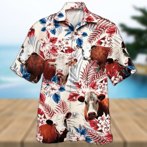 Unisex Hereford Cattle Texas Flag Hawaiian Shirt
