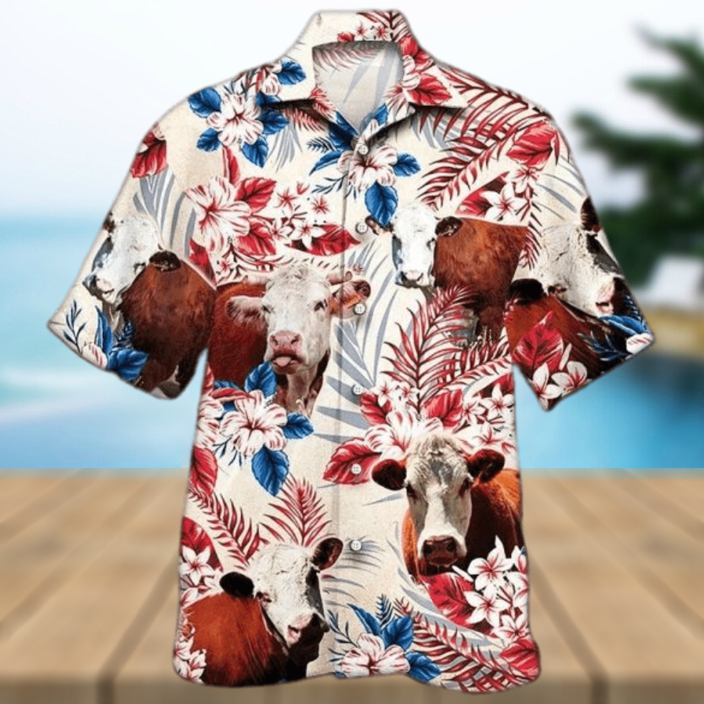 Unisex Hereford Cattle Texas Flag Hawaiian Shirt Unisex Hereford Cattle Texas Flag Hawaiian Shirt