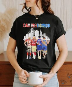 an Francisco Skyline Sports Teams Montana Garoppolo Thompson And Curry Signatures Shirt