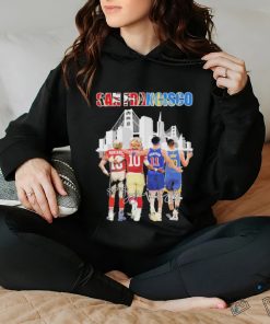 an Francisco Skyline Sports Teams Montana Garoppolo Thompson And Curry Signatures Shirt