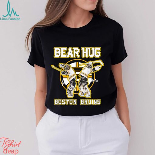 jeremy swayman linus ullmark bear hug boston bruins signatures shirt T Shirt